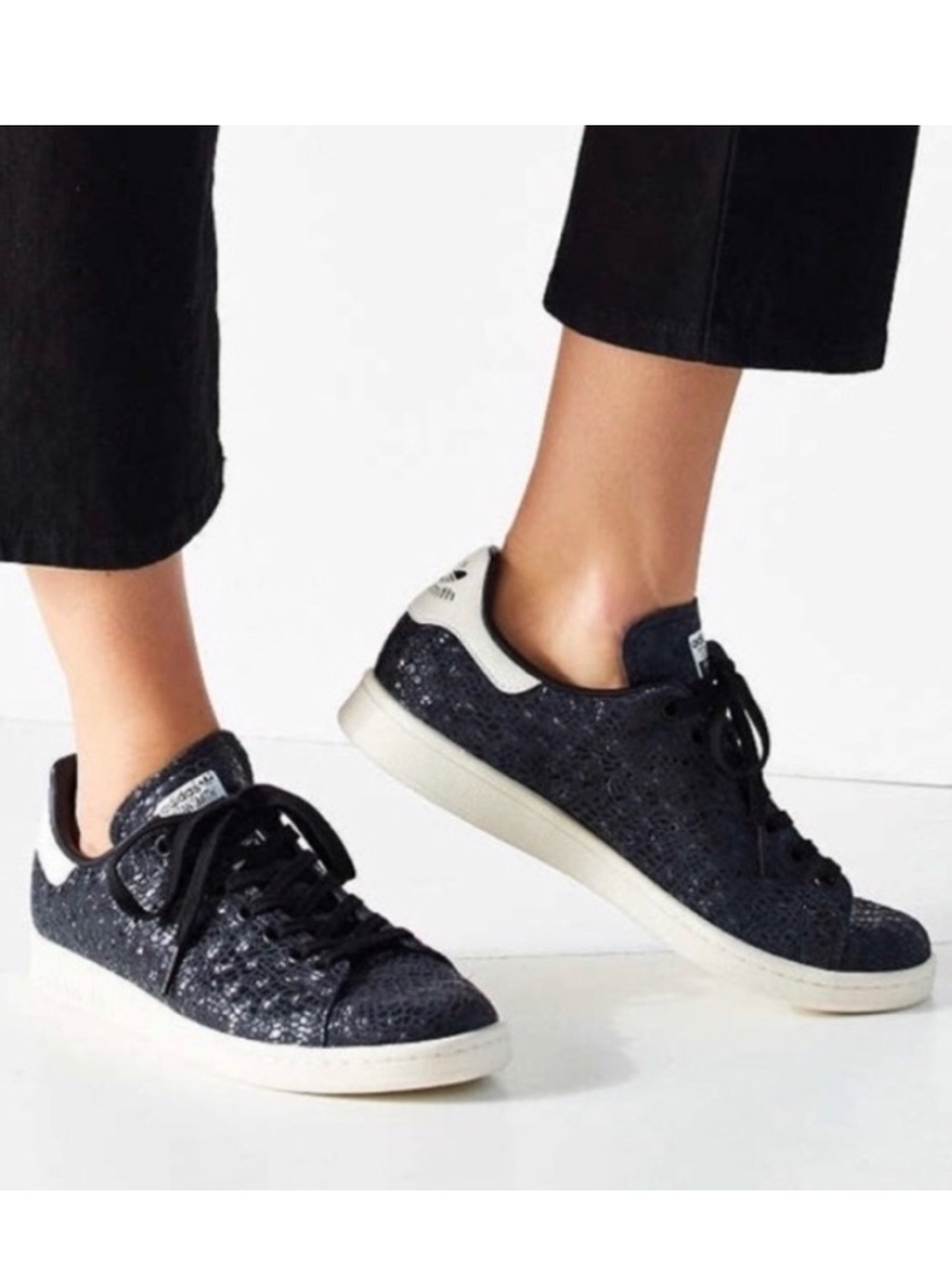 adidas Stan Smith Black Snake Embossed Leather Sneakers-Women's US Size 8.5